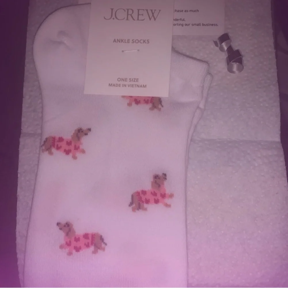 J. Crew White Socks with Brown Dog Pink Red hearts Valentine Pattern NEW